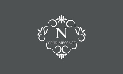 Calligraphic elegant logo design template for letter N. Business sign, identity monogram for restaurant, boutique, hotel, heraldry, jewelry.