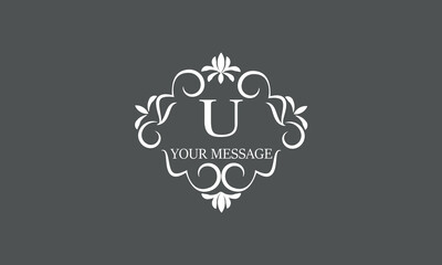 Calligraphic elegant logo design template for letter U. Business sign, identity monogram for restaurant, boutique, hotel, heraldry, jewelry.