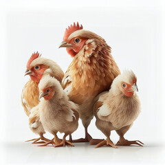 Chicken family isolate on white background with Generative AI technology