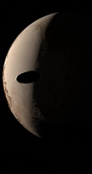 Styx orbiting near Pluto planet. 4K Vertical