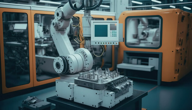 Modern factory Industry 4.0 Robot concept. generative AI