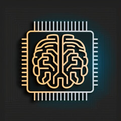 Chip with Brain. Artificial Intelligence Concept. Dark background. Generative AI.