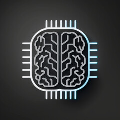 Chip with Brain. Artificial Intelligence Concept. Dark background. Generative AI.