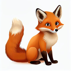 Cute fox animation on white background. Generative AI