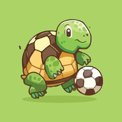 cute turtle playing football with vector illustration, white background
