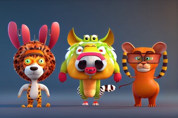 Fototapeta premium Background of a 3D Cute Animal Costume Character. Created with Generative AI Technology
