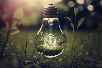 Green energy, lightbulb, renewable energy. Generative AI