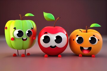 Obraz premium Background of a 3D Cute Apple Character. Created with Generative AI Technology