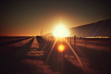 Renewable solar farm, renewable energy, solar panels, green energy. Generative AI