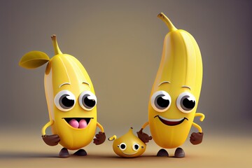 Background of a 3D Cute Banana Character Created with Generative AI Technology