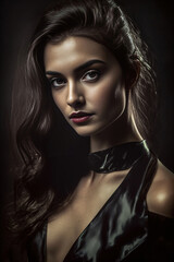 Fototapeta premium Portrait of attractive woman wearing black lingerie. Generative ai. 
