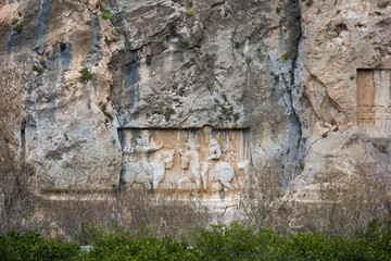 Rock Relief of Bahram I and Ahura Mazda, Chogan Valley, Fars, Iran