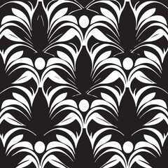 Fototapeta na wymiar This stylish vintage damask wallpaper with beautiful Victorian scroll and leaf pattern, features a monochrome color scheme that adds to its antique charm