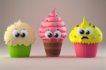 Background of a 3D Cute Cupcake Character. Generative AI