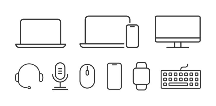 Computer icons set. Desktop computer icon set. Computer different style. Monitor display screen collection. Flat and line icon - stock vector.