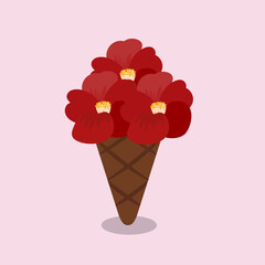Ice Cream Cone with  Red Flowers 