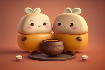Background of a 3D Cute Dim Sum Character. Generative AI