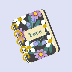 Illustration Love NotePad with Flowers 