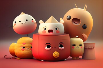 Background of a 3D Cute Dim Sum Character. Generative AI