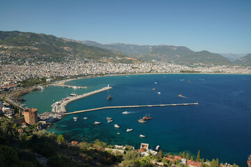 Aerial View of Alanya Town in Antalya, Turkiye
