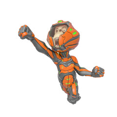 chimpanzee astronaut is flying up very fast
