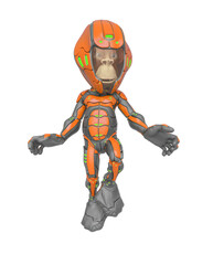 chimpanzee astronaut floating and also hw is looking down