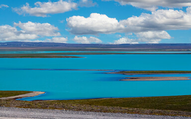 Beautiful wild icelandic nature landscape, blue reservoir lak - Blöndulon, Iceland highlands