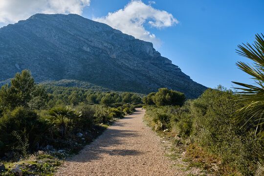 View of the Montgo Massif in Denia, Spain.  Also known as Elephant Mountain and Mount Montgo. Parc Natural del Montg&oacute;, Javea, Spain. 