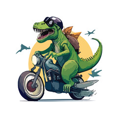 Fototapeta na wymiar cool dinosaur riding a motorcycle with vector illustration, white background