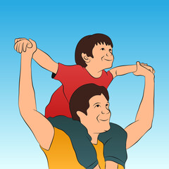 Father giving his son shoulder ride vector illustration
