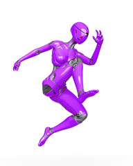 gynoid is the super fembot is jumping in white background