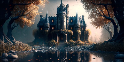 Fantasy Castle Wallpaper mystical medieval kingdom Generative AI