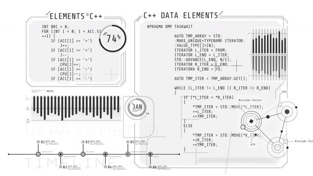 Coding and infographics in the HUD interface.