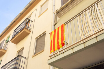 Balcony with a flag of the Catalan señera
