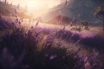 Lavender field in morning sunshine