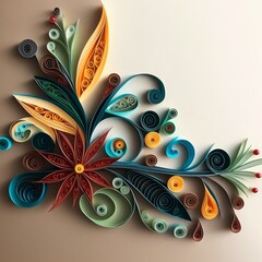 Swirled Floral Flourish Quilling Design, Swirling Quilled Flowers, Greeting, Nature [Generative AI]