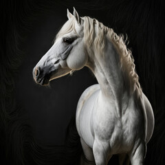 White horse on black background. Generative AI