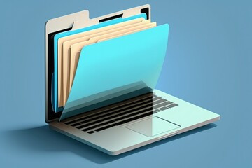 File folder on laptop screen, blue background. Generative AI