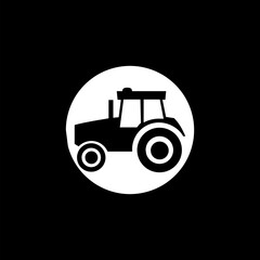 Tractor outline icon. Farm tractor. Pictogram isolated on a black background. 