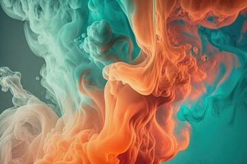 Fototapeta premium Abstract smoke pastel teal and orange colors background wallpaper - Generative AI