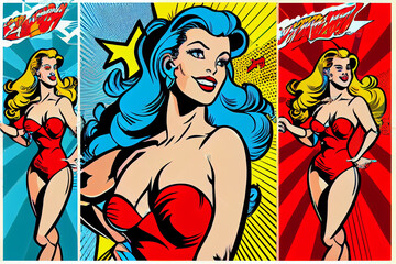 Portrait von sexy Pin-up Girl im bunten Pop-Art Retro-Comic-Stil - Generative Ai