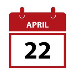 April 22. Vector flat daily calendar icon. Date and time, day, month for birthday, anniversary, appointment, remainder or event. Holiday. Earth Day