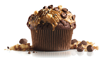 Muffin chocolate cupcake close-up studio photography isolated on a white background bakery
