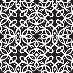 Create a beautiful concept with simple black and white shapes for a luxury banner, inspired by oriental arabesque and tracery motifs. The repeat pattern, with its endless structure