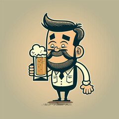 Happy man holding beer cartoon vector illustration 