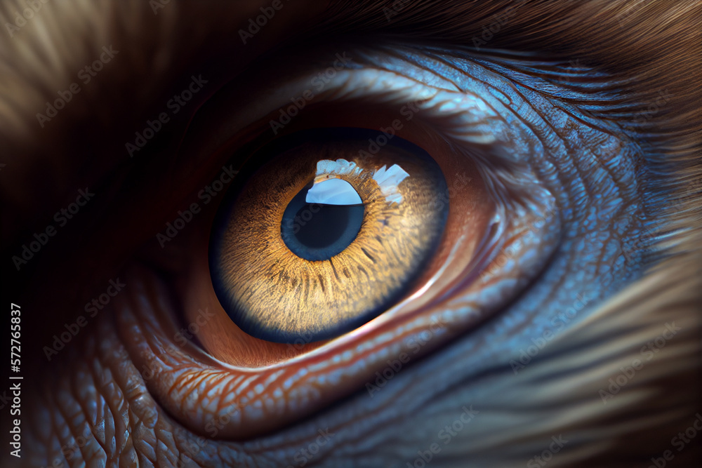 Poster beautiful photo of an monkey eye taken at close range. generative ai technology.