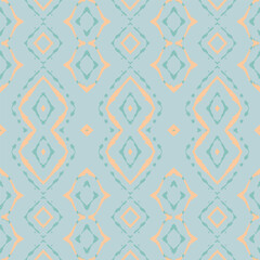 Kaleidoscope Abstract Pattern. Swimwear Pattern. Ceramic Floral Tile. Vector Seamless Wallpaper. Pale Blue Bohemian Geometric Print. Peach Decorative Optical Repeat. Artistic Ethnic Boho Print.