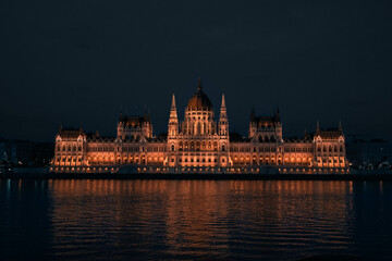 Fototapeta na wymiar The Parliament Building at Night in Budapest, Hungary