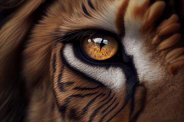Beautiful photo of an lion eye taken at close range.  - obrazy, fototapety, plakaty