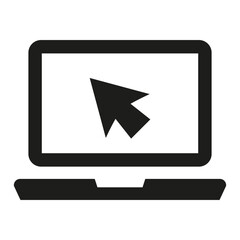 Laptop with cursor icon on white background.